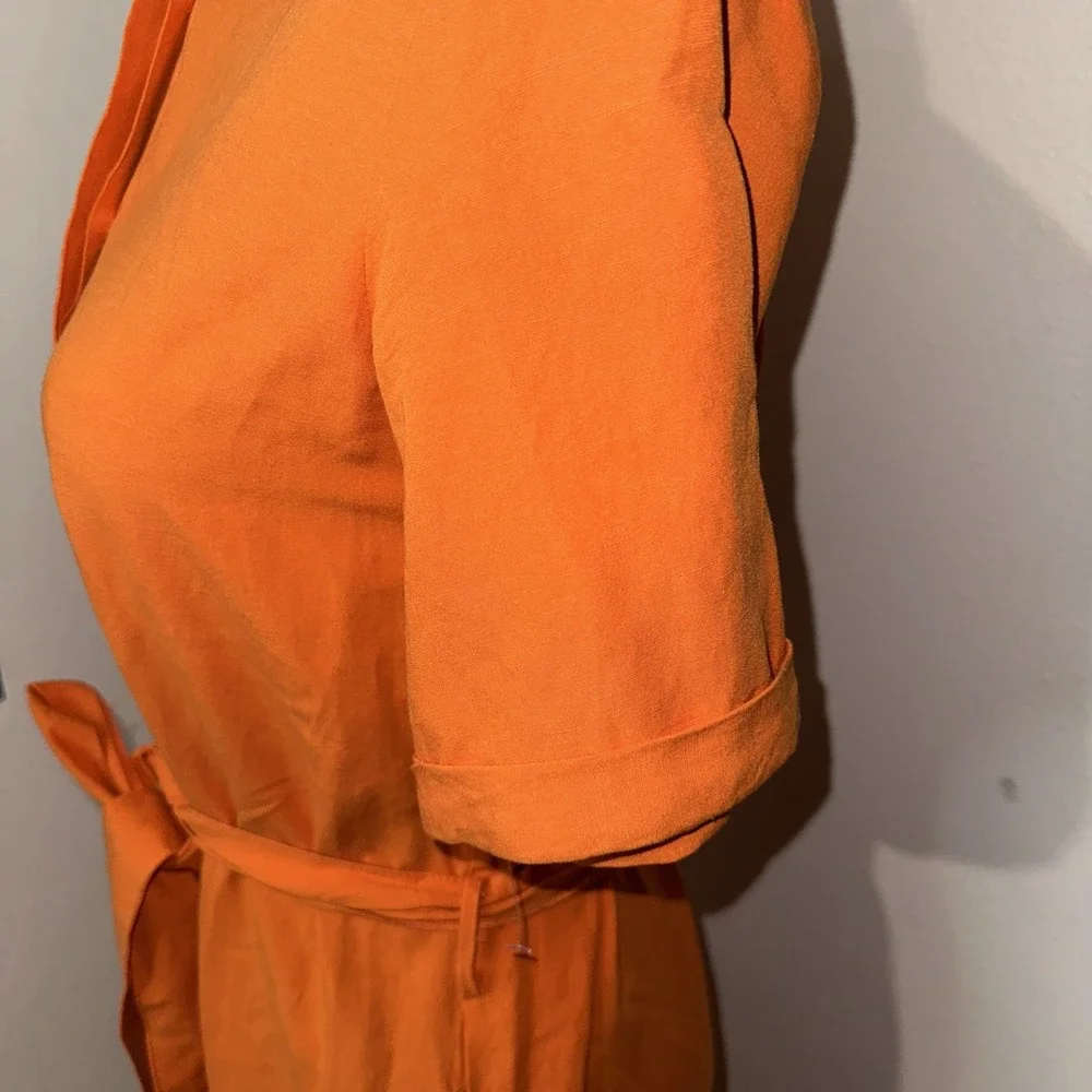 Ivo Nikkolo  Orange Button Up Linen Dress Short Sleeve Size XS‎ Waist Belt